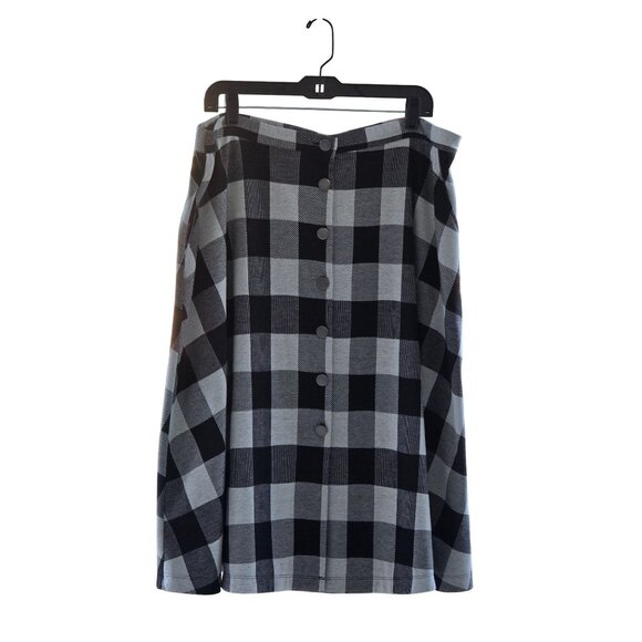 Black & White Plaid Button-Front Womens A-line Skirt By Ck Collection Size 1X - Picture 1 of 7